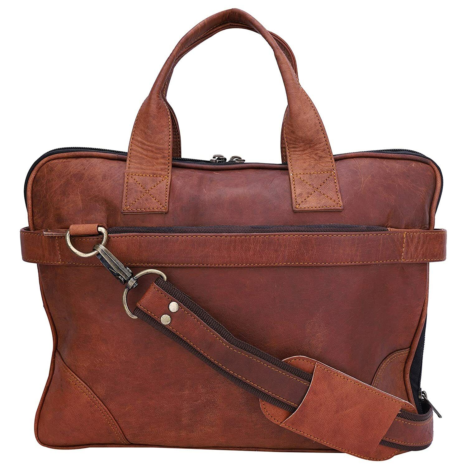 15" Laptop Sleev Briefcase Satchel Bag Men's Leather Genuine Vintage Messenger 24Hr Smart